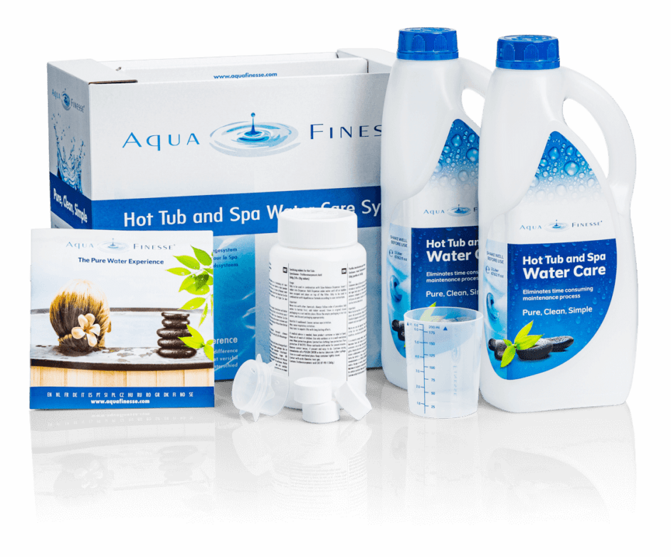 Aquafinesse 956500 | Hot Tub Water Care System Kit Includes: (2) 2L Aquafinesse, (2) Filter Cleaner Tablets, Measuring Cup, Instruction Manual  (Lasts Approx. 3-5 Months)