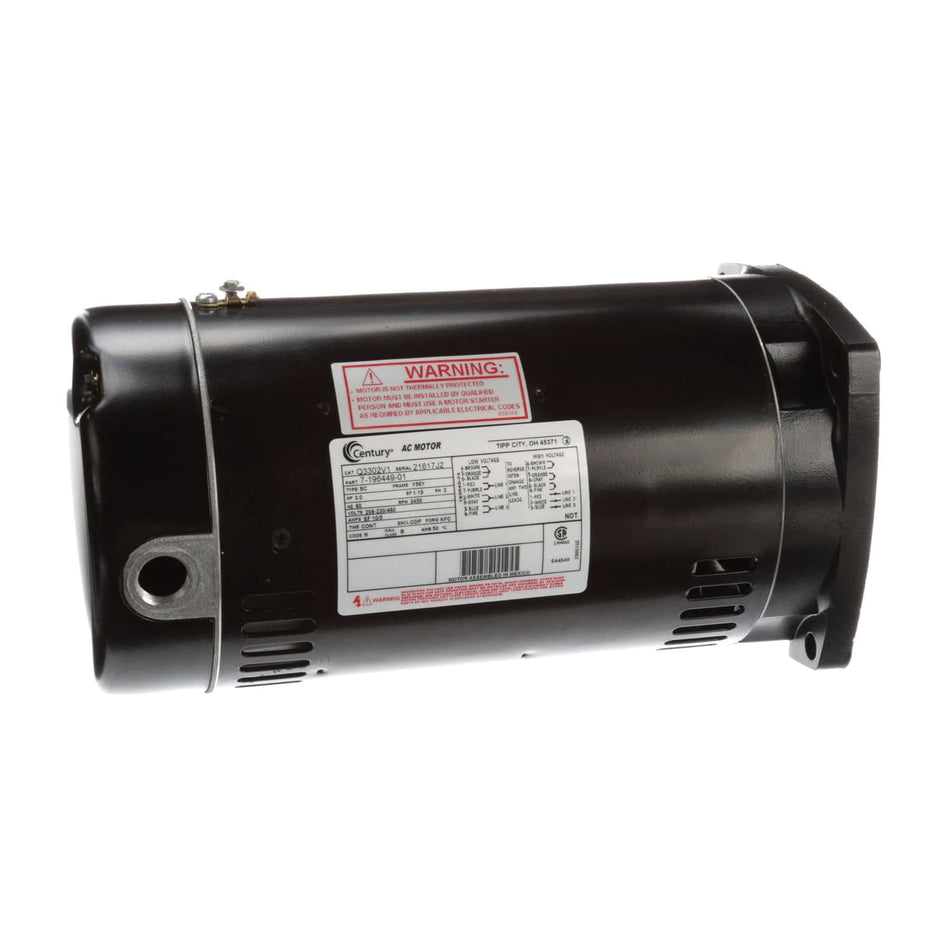 Q3302V1 Century Pool Pump Motor, Square Flange, 3HP 3Ph 200/230/460V 56Y