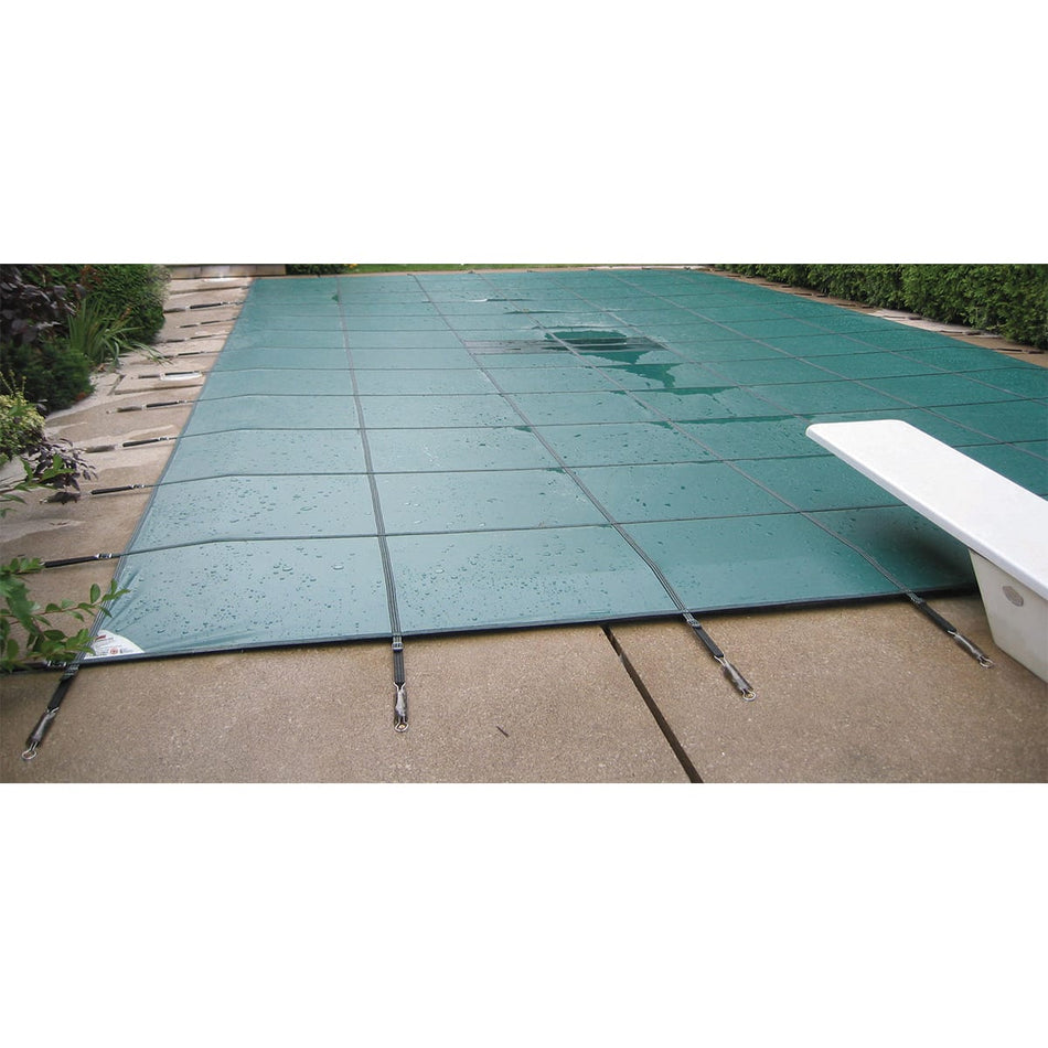 Aquamaster DGSAMD16325 |  16' x 32' Solid Safety Cover w/ Drain, Green